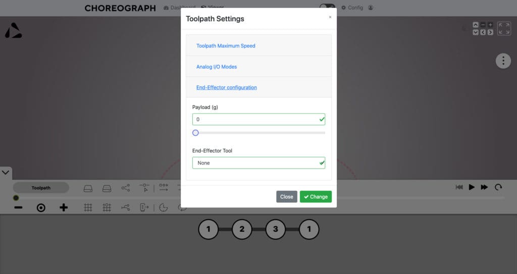 Toolpath settings - Choreograph