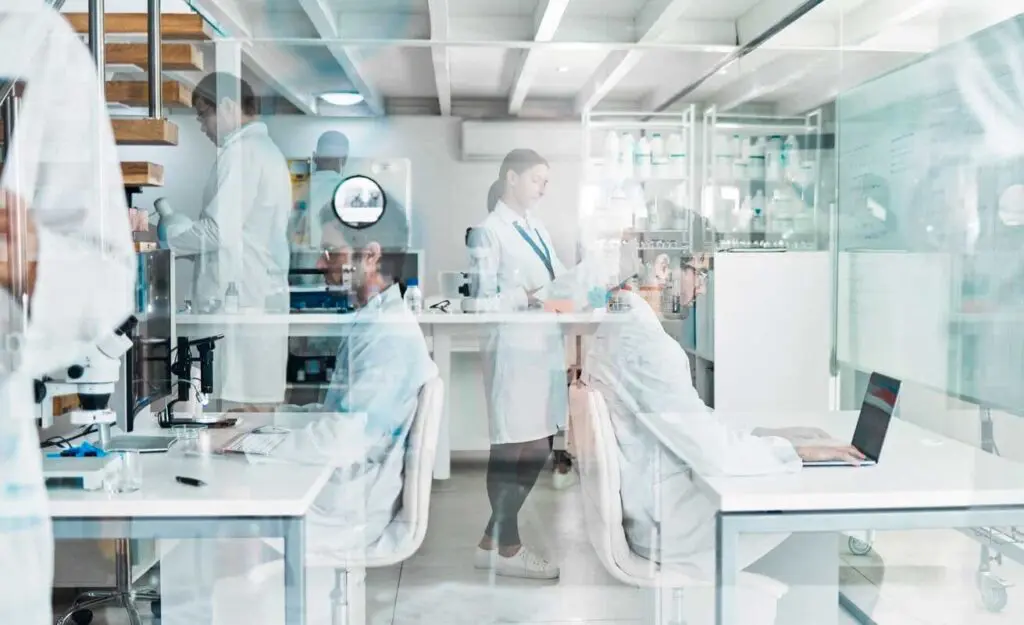 Stock image of scientists working in a laboratory.