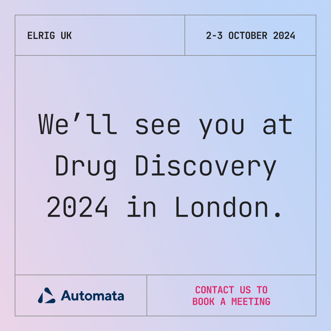 Team Automata will see you at ELRIG UK's Drug Discovery 2024. 2-3 October, London.